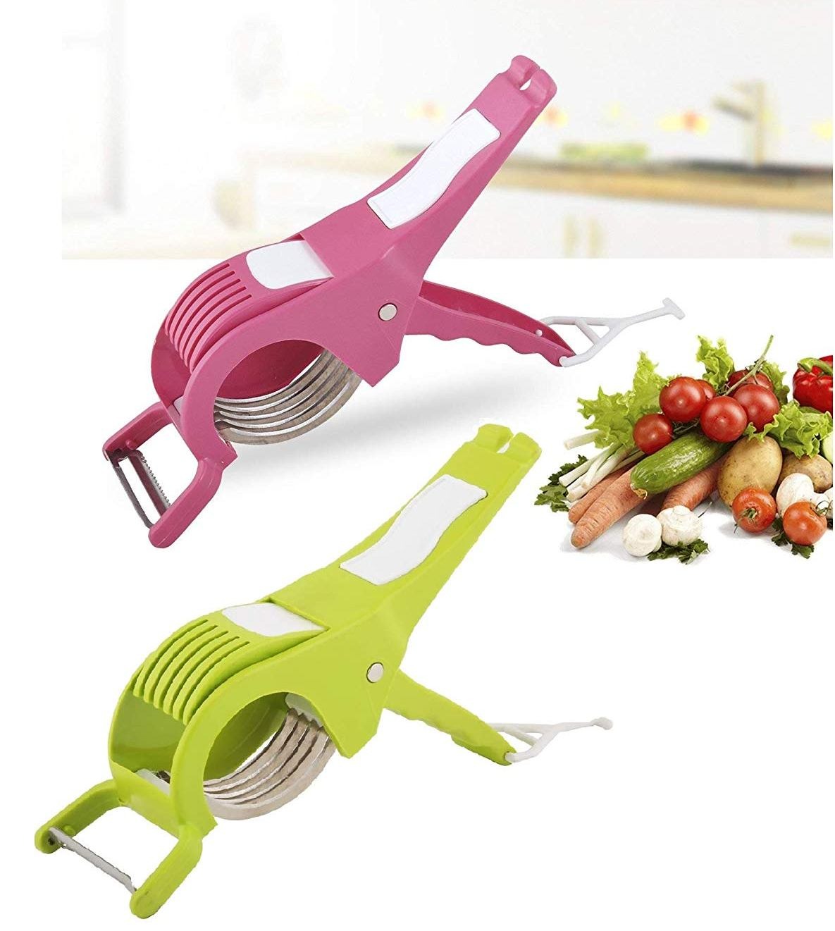2 in 1 Vegetable Fruit Cutter Multi Blade Stainless Steel 5 Blade Veg Cutter Bhindi Cutter Multi Cutter